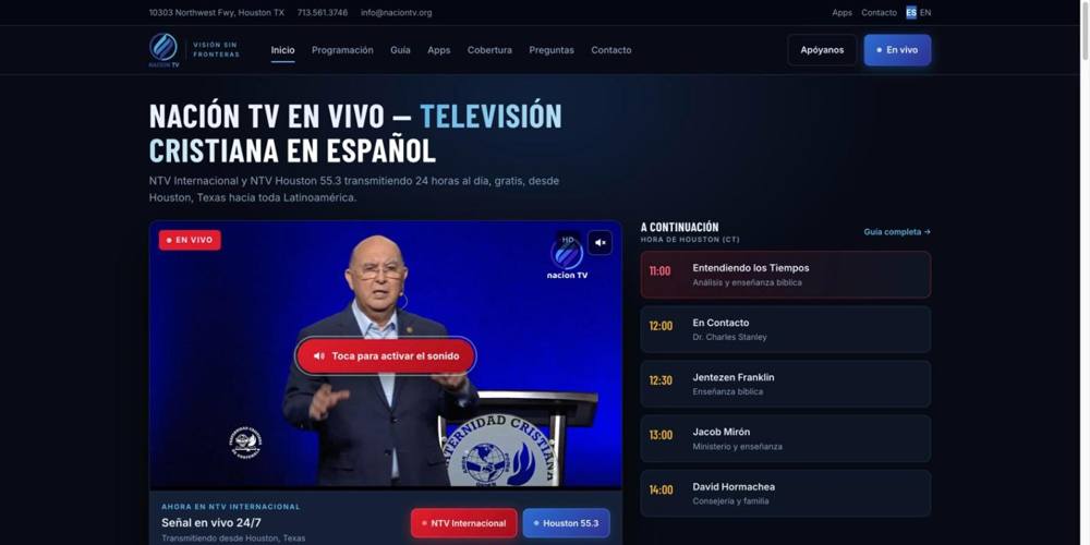 Live streaming player with programming schedule for a 24/7 Spanish-language television network